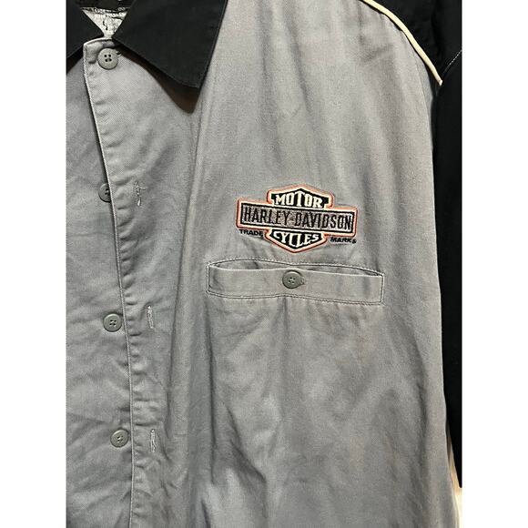 HARLEY DAVIDSON Men’s Garage Shirt Patches Black Gray Button Front Size XL - Picture 3 of 6